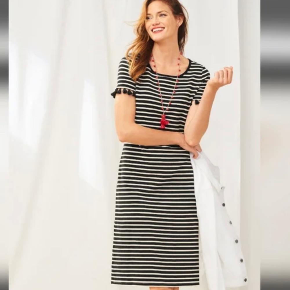 Talbots Striped Shift Tassel Dress - M